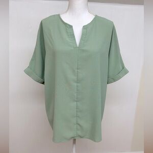NWOT. Greathe V-Neck Sage Blouse Size L